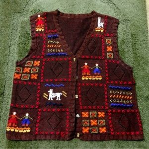 Vintage Brown Thanksgiving Holiday Themed Cardigan Sweater